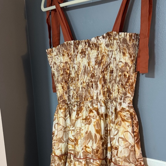 Jacqui E Floral Tiered Sundress with Rust Tie Straps - Picture 4 of 5